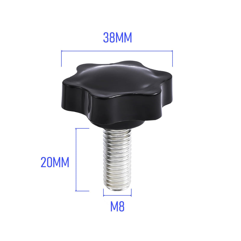 Star Clamping Screw Knob 2 Pcs Hand Tightening Screw M8 20mm Screw Length Thread Star Knob Clamping Handgrip Nut Screw 38mm Diameter Star Shaped Clamping Knob Handle Plastic knobs M8*38*20mm(2 Pcs)