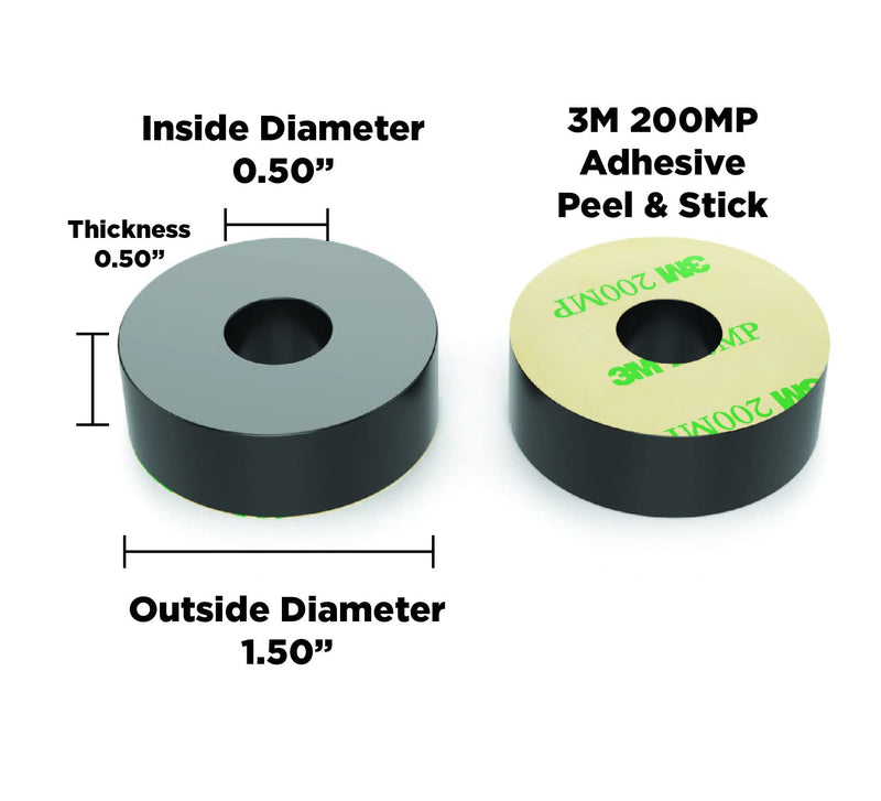 Isolate It: Sorbothane Vibration Isolation Washer 30 Duro with 3M PSA (0.5" ID - 1.5" OD - 0.5" Thick) - 4 Pack