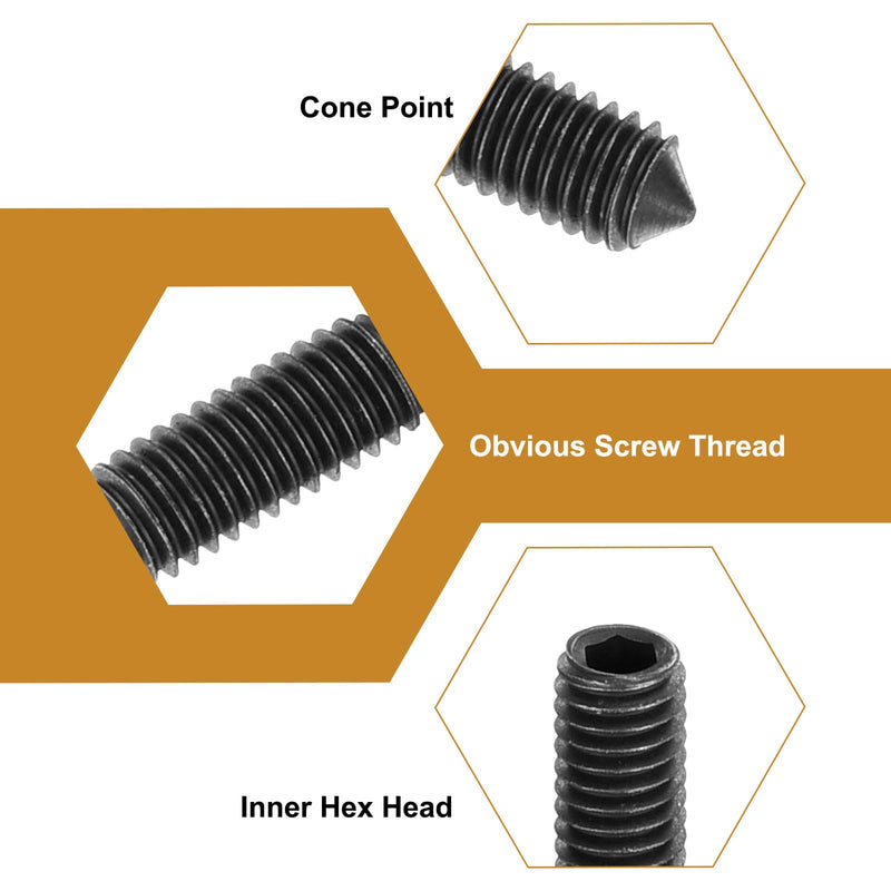 uxcell 20Pcs Set Screws M8x8mm Carbon Steel Cone Point Hex Socket Grub Screws for Machinery, Home Repairs, and Fixtures Black 20