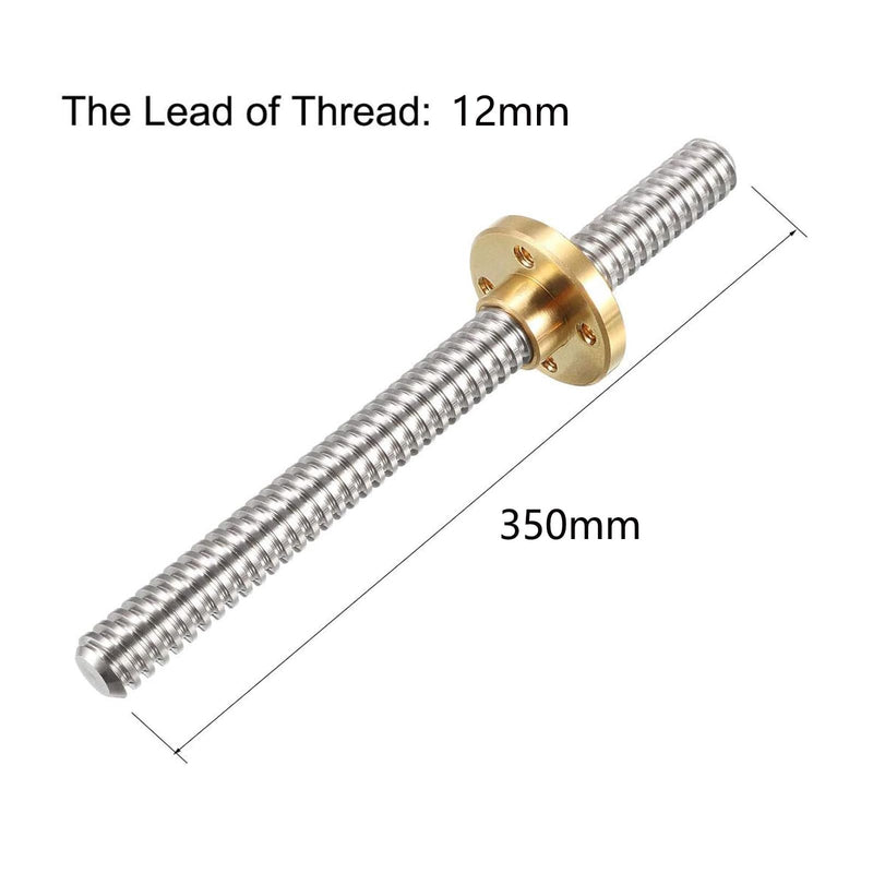 TOP-VIGOR T8 Threaded Rod Lead Screws, 350mm Length 8mm Diameter 12 Lead Stainless Steel Lead Screw Rod with Copper Nut Trapezoidal Thread for 3D Printer Stepper Motor 1 350mm, 12 Lead