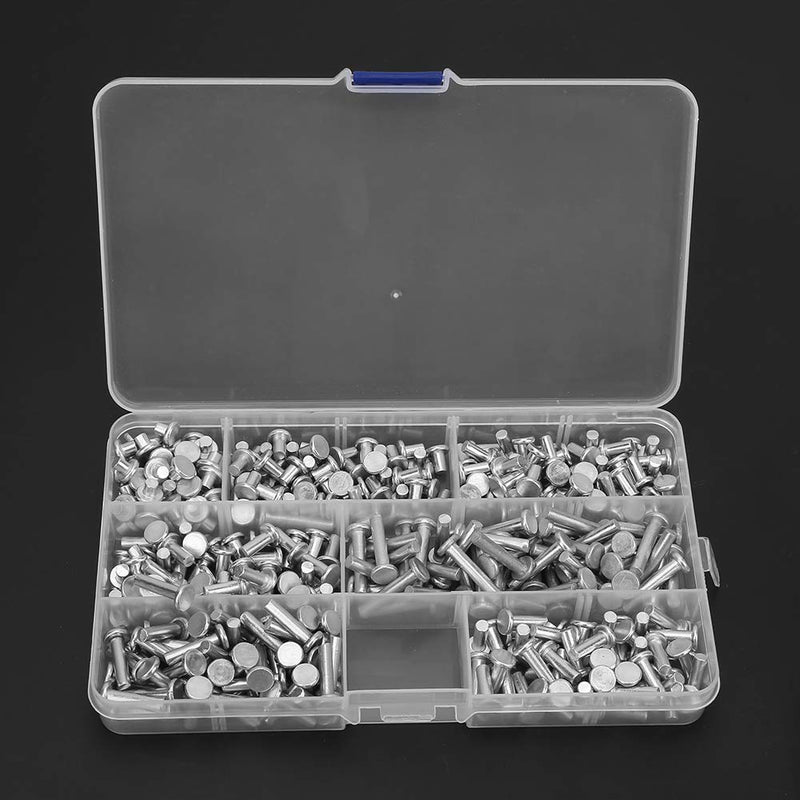 Solid Rivet Kit M4 Flat Head, 350Pcs Aluminum Rivets Assortment Kit, Multiple Aluminum Rivets Length 4/6/8/10/12/16/20mm, Solid Rivets Assortment Kit with Plastic Box