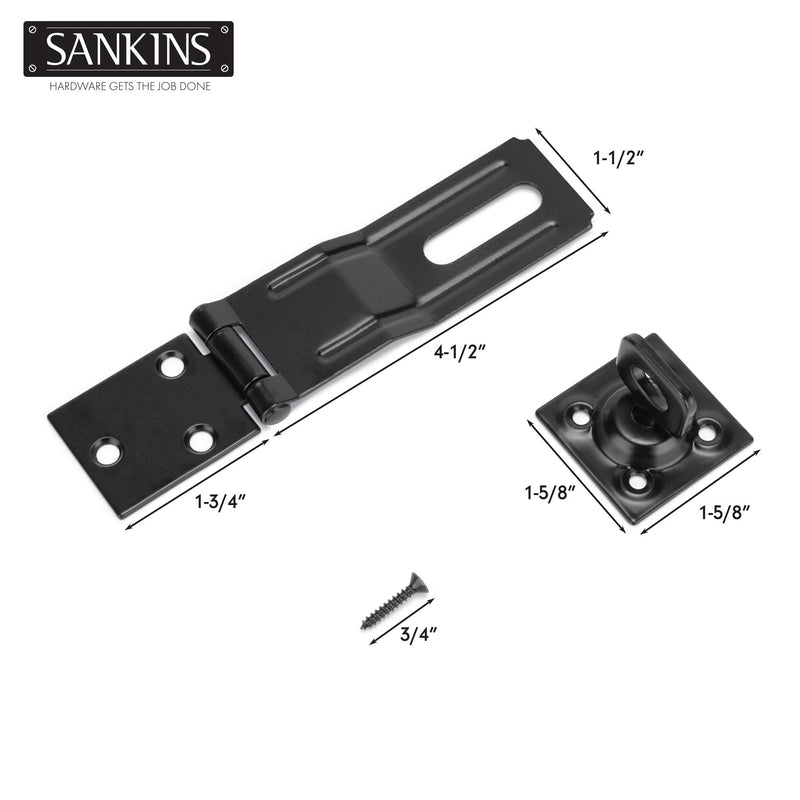 4-1/2" Swivel Staple Safety Hasps, Gate Door Hasp Latches Safety Packlock Clasp Locking with Twist Knob for Fence, Gate, Cabinet, Black, 2 Pack