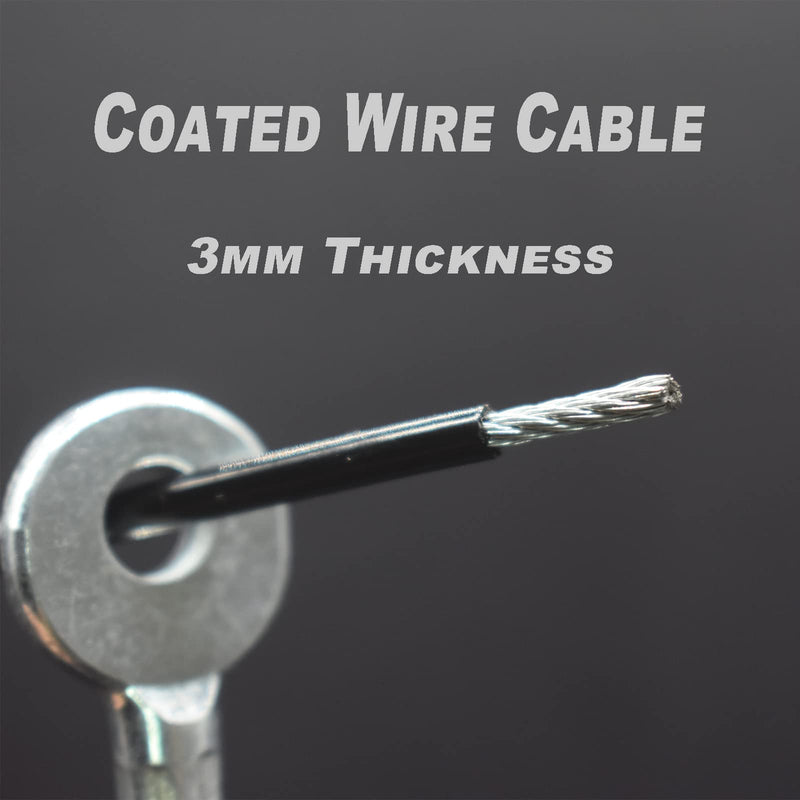 10 pcs 10 inch (25cm) 3mm Thickness Galvanized Steel Wire Cable Eyelets Ended Short Rope Lanyard Safety Tether Chain Lock with Vinyl Coated Cover Black 10in/25cm Black_10pcs