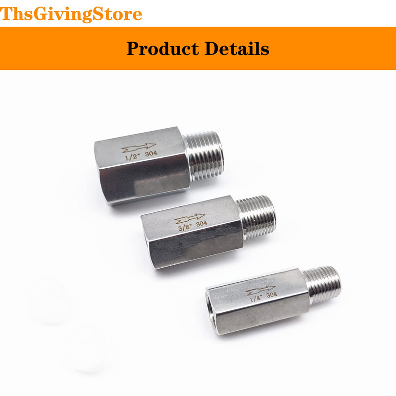 1/4 Inch NPT Female to Male Thread 304 Stainless Steel Check Valve One Way Non-Return Valve for Water Oil Gas Check Valve 1PCS Inner to Outer