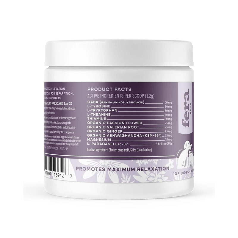 Fera Pet Organics Calming Supplement for Dogs & Cats - Vet Created - GABA & Ashwagandha Supplements Help Cat & Dog Stress or Hyperactivity -60 Scoops - PawsPlanet Australia
