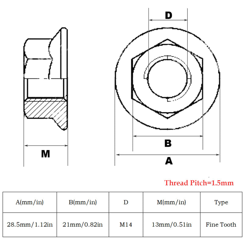 M14-1.5mm Thread Pitch 304 Stainless Steel Flange Nut Hex Lock Nuts,Fine Tooth(4pcs) M14-1.5mm