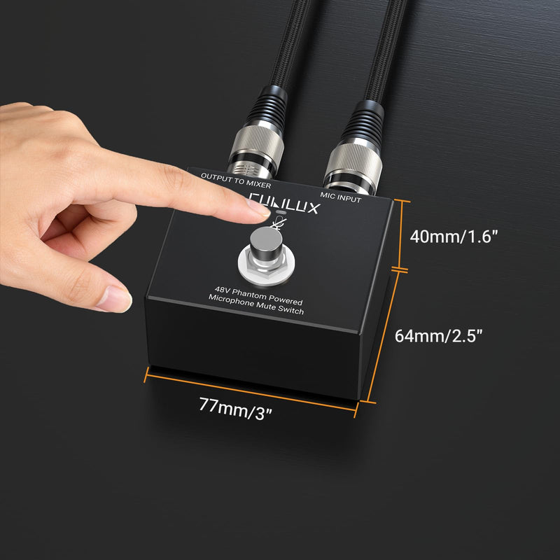 Cubilux MMX-3 XLR Footswitch Mute Switch for 48V Condenser Microphone, Hand/Foot Control, Aluminum Alloy Case Mic On/Off Switcher for Studio, Broadcast and Stage