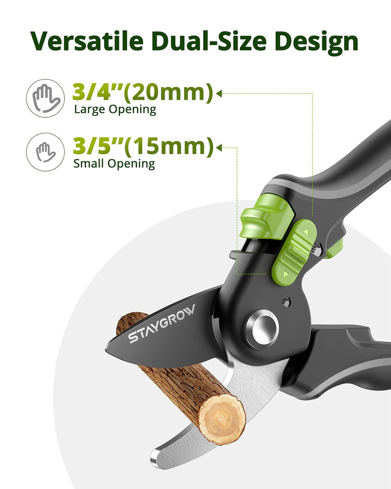 Pruning Shears for Gardening - 8.5" SK5 Garden Shears Cuts 10000+ Times Staying Sharp - Garden Scissors with One-handed Unlocking & Adjustable Handle- Garden Clippers Gardening Tools for Men Women 8.5" Bypass