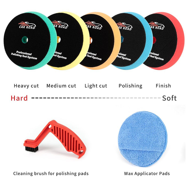 CARROAD 7pc 6.5 Inch Buffing Pads Kit - Heavy Cut to Finishing Foam & Wool Pads for DA/RO Polisher - Removes Scratches, Oxidation & Swirl Marks - 50+ Reusable Cycles 7pc 6.5inch standard