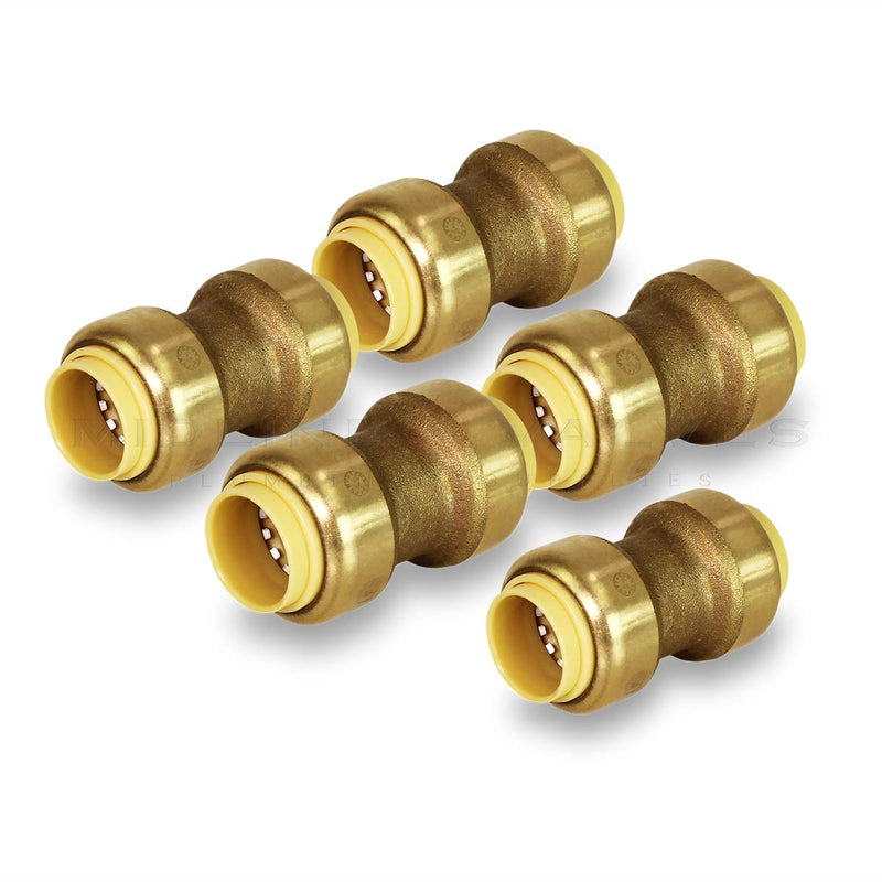 Supply Giant VQTD1-5 Straight Coupling Pipe Fittings Push to Connect Pex Copper, CPVC, 1 Inch, Brass Pack of 5 5 Pack