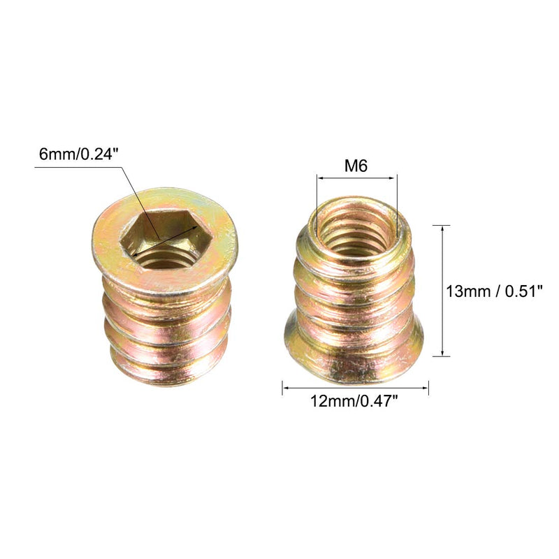 uxcell Wood Furniture M6x13mm Threaded Insert Nuts Interface Hex Socket Drive 20pcs