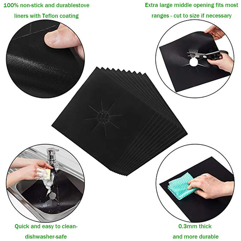 Stove Burner Covers,0.3 MM Double Thickness,8 Pack,Gas Stove Burner Liners,Non-stick Reusable Gas Range Stove Top Covers for Kitchen,Cuttable,Easy to Clean,Black,Size 10.6” x 10.6” Black（8pcs） - NewNest Australia