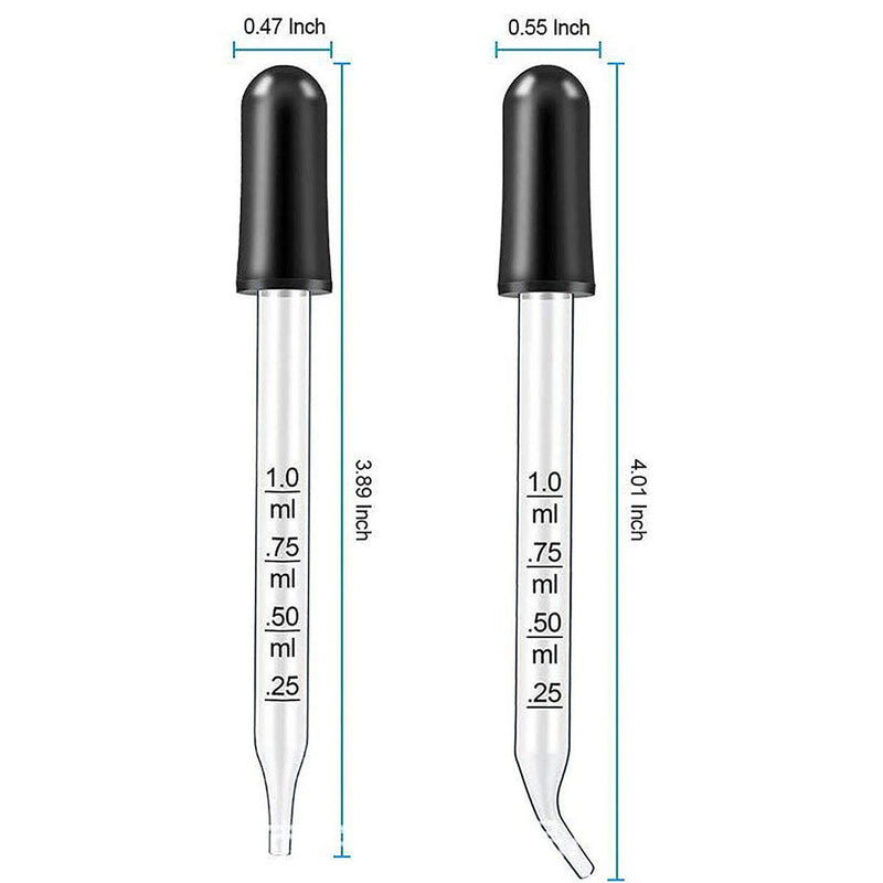Eye Dropper for Essential Oils, Pipettes Dropper with Black Rubber Head, Calibrated Thick Glass Medicine Dropping Pipettes, 1ml Dropper Measurer, Dropper for Liquids, Straight-Tip, Bent-Tip, 5 Packs Straight Tip