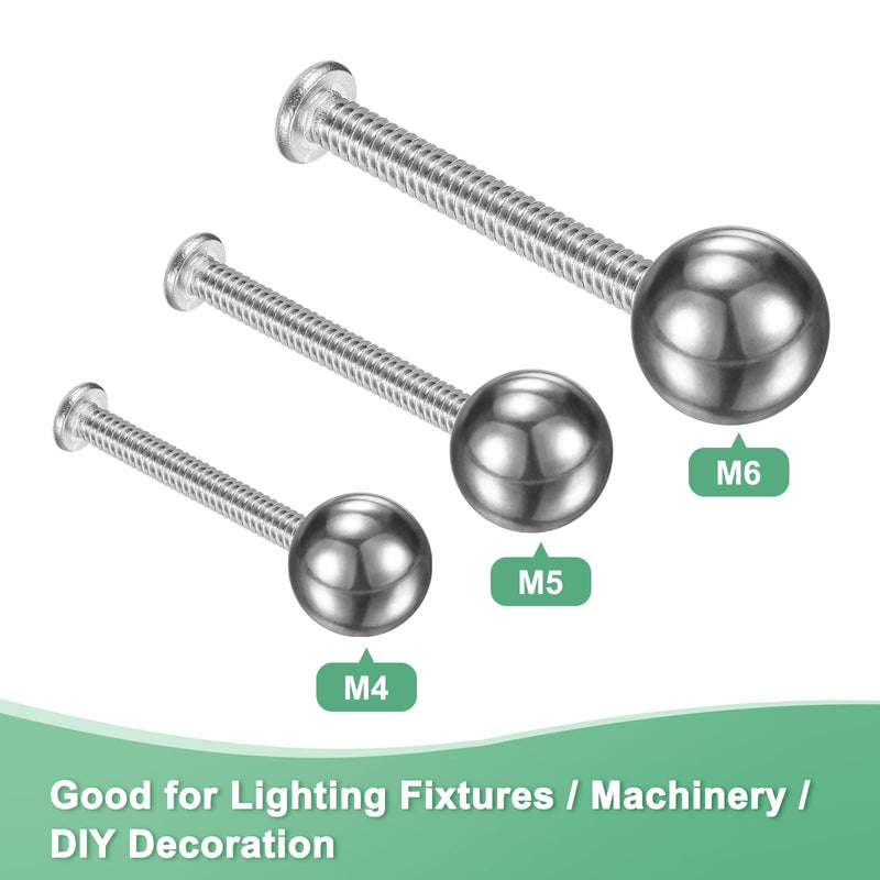 4Pcs Threaded Ball Nut Knobs, M4x12mm 304 Stainless Steel Female Thread Ball Nut Cap for Lighting Fixtures/Machinery/DIY, Round Solid Screw Cap Cover [Silver] 4