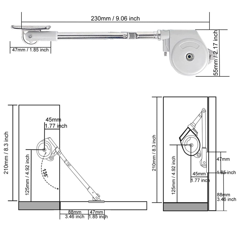 2Pack 105 Degree Soft Closing Support Rod Hinges,Pull Down Bracket Hinge,Toy Box Hinges Soft Close, Designed for Downward Opening lid Door,Cabinet Doors and Storage Box,Toy Box Support Gray-2pcs