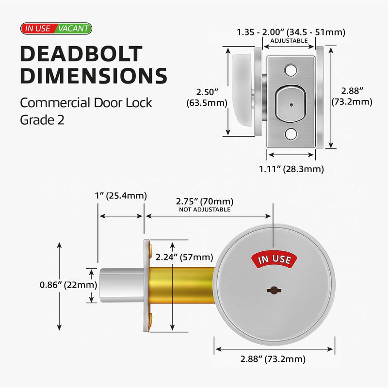 in-Use Vacant Commercial Bathroom Door Lock with Occupied Vacant Door Sign. Privacy Deadbolt with Occupancy Indicator. Privacy Indicator Bolt for Restroom, Meeting Room, Fitting Room- 1pc.