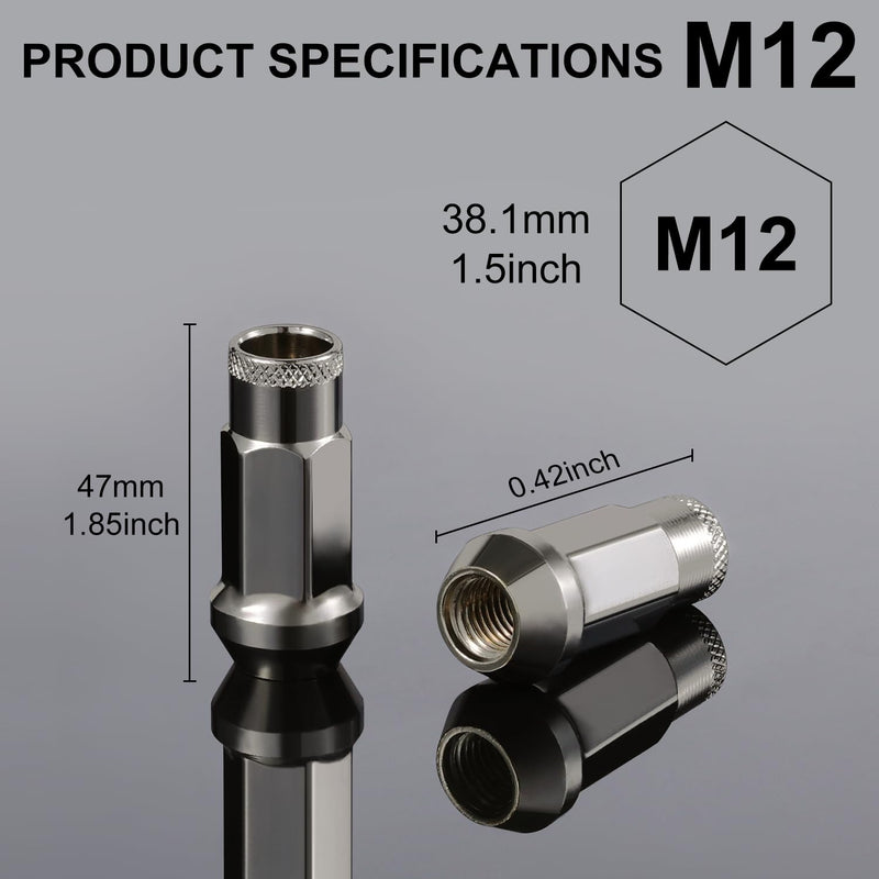SINGARO 20PCS M12x1.5 Wheel Lug Nuts, Open End Wheel Nuts 40mm, Forged Locknut Racing Nuts, Aluminum Wheels Rims Lug Nuts (Gun-Black) Gun-Black