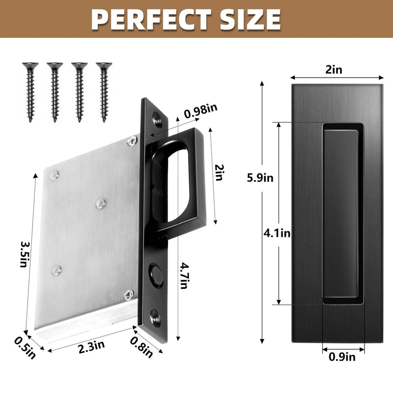 6-Inch Pocket Door Hardware Set - Complete 304 Stainless Steel Kit with Pop-Out Ring Pocket Door Handle, Edge Pull,Door Thickness Minimum 1 7/14 inches Black