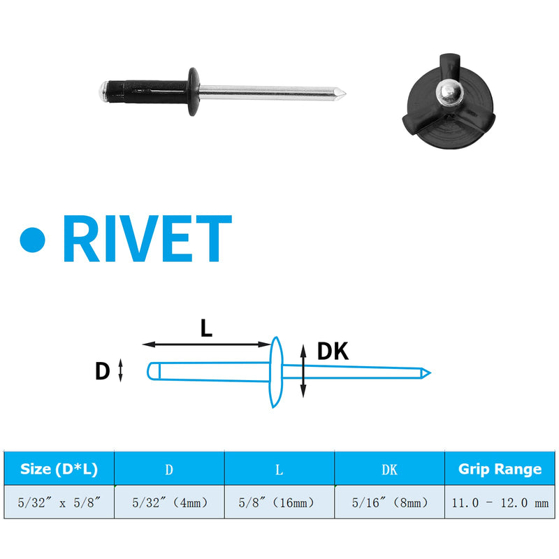 60 Pcs Aluminum Tri-Fold Rivets, 5/32" x 5/8" Tri Grip Rivets Assortment Blind Rivets Pop Rivets, Black 5/32" x 5/8" - NewNest Australia