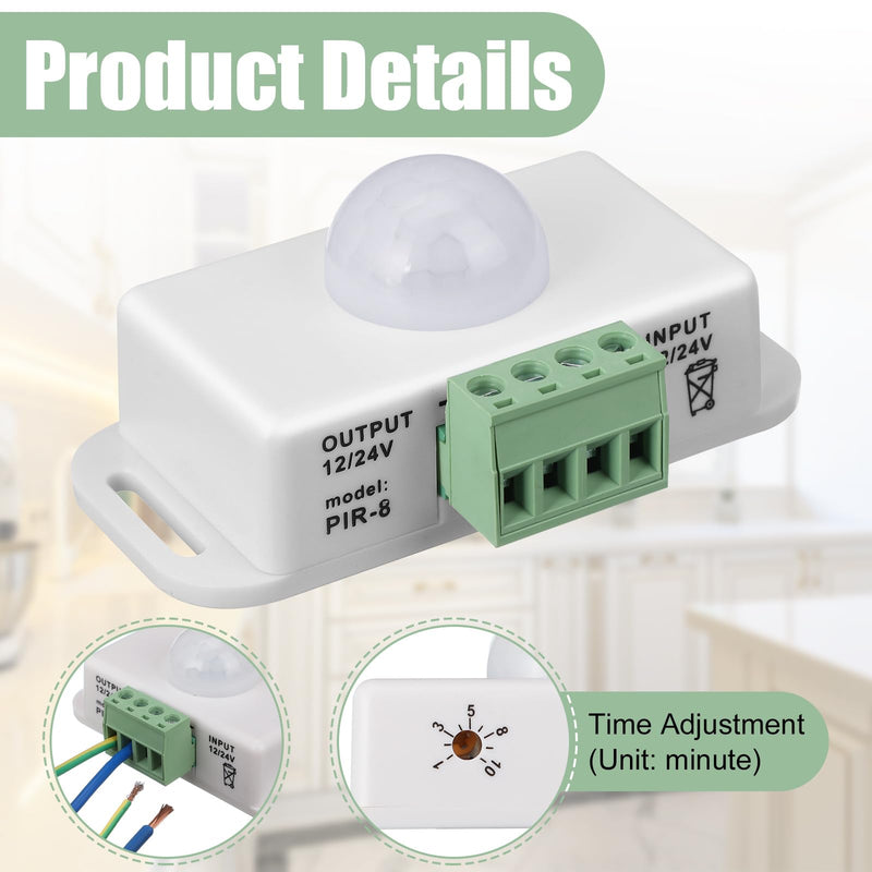 6 Pack 12V 24V PIR Sensor LED Motion Sensor Motion Detector Light Switch Body Infrared Sensing Timer Function Sign Control PIR Controllerfor Flexible LED Strip Lights(White) White