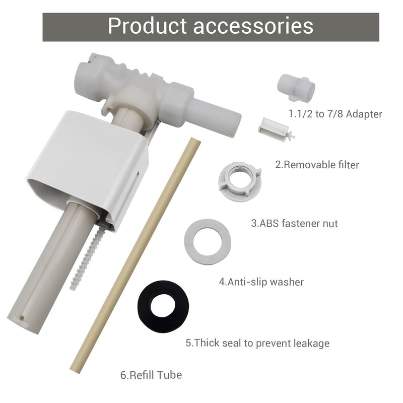 Toilet Side Mount Fill Valve Replacement,Compatible with Delta RP71168, G1/2 Inlet with G7/8 Adapter, Adjustable Float Height, Includes Refill Tube & Filter Screen, WC Tank Repair Parts