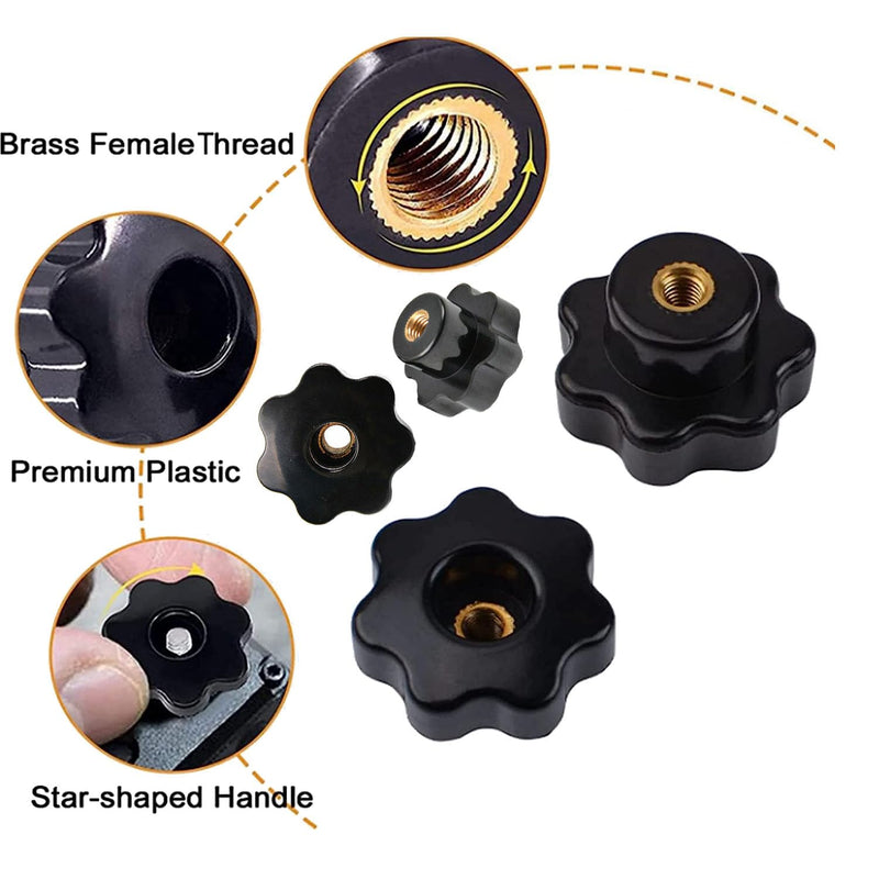 M5 Star Through Hole Knob Female Thread Nut Clamping Knob Grip Assortment Kit,M5x25 for Mechanical Equipment Star Shape Hand Knobs Black Plastic Screw-On Handle Clamping Knob 10pcs M5x25