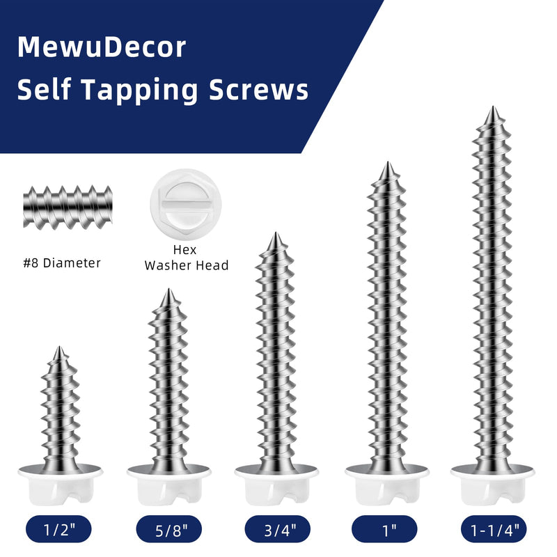 #8 x 3/4" White Painted Hex Washer Head Self Tapping Screws, Self Piercing Gutter Screws, Socket Bit Included, 100 PCS #8 x 3/4"