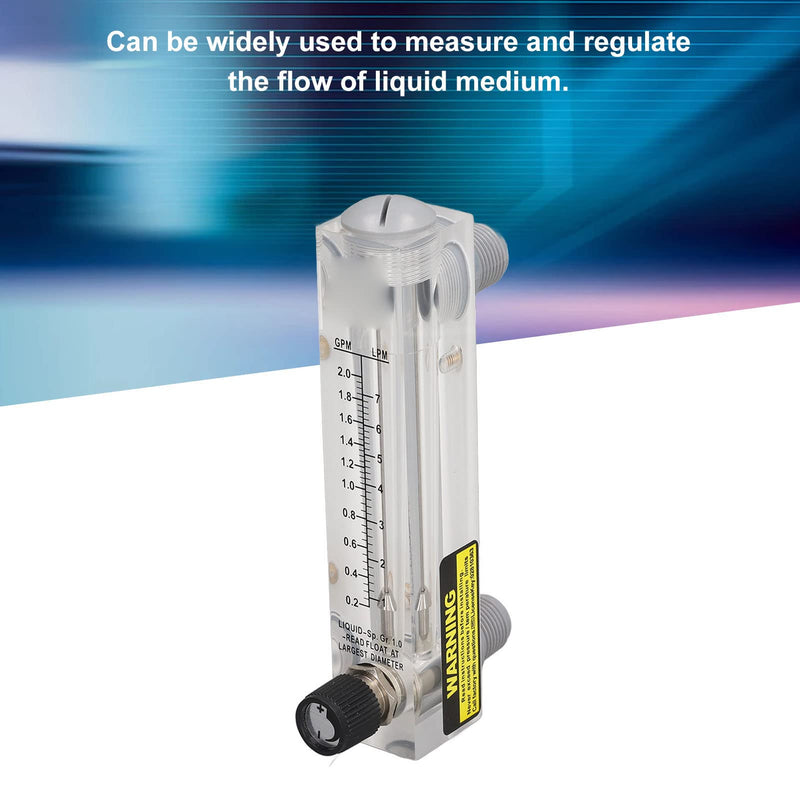 Walfront 0.2‑2GPM Panel Type Water Meter Adjustable Liquid Flowmeter 1/2in Male Thread 1/4in Female Thread