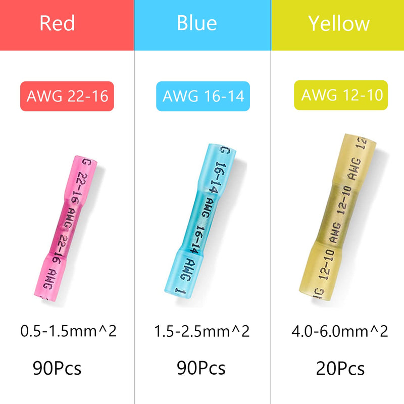 200pcs Heat Shrink Butt Connector, Waterproof Crimp Electrical Wire Connector, Butt Splice Terminal Best for Repair and Maintenance. Suitable for Automotive, Decoration Wiring, Marine Wire Joint 200