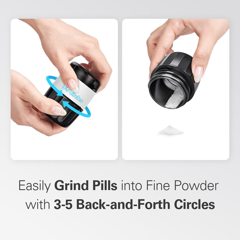 DEPAD 3-in-1 Pill Crusher and Pill Cutter, Pills Crusher Fine Powder with Stainless Steel Grinding Head, Pil Grinder with Storage for Tablets, Cutter Splitter for Small and Tiny Pills Black