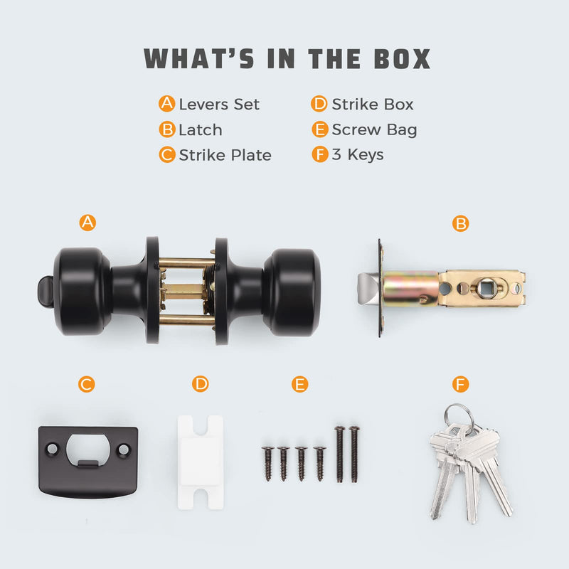 KNOBWELL 3 Pack Entry Door Knob with Lock and Keys, Keyed Alike Exterior Door Knobs in Matte Black Finish