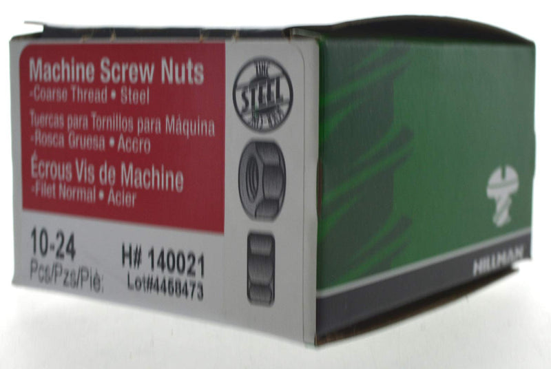 Hillman 140021 Hex Machine Screw Nut,10-24,100-Pack, zinc #10-24