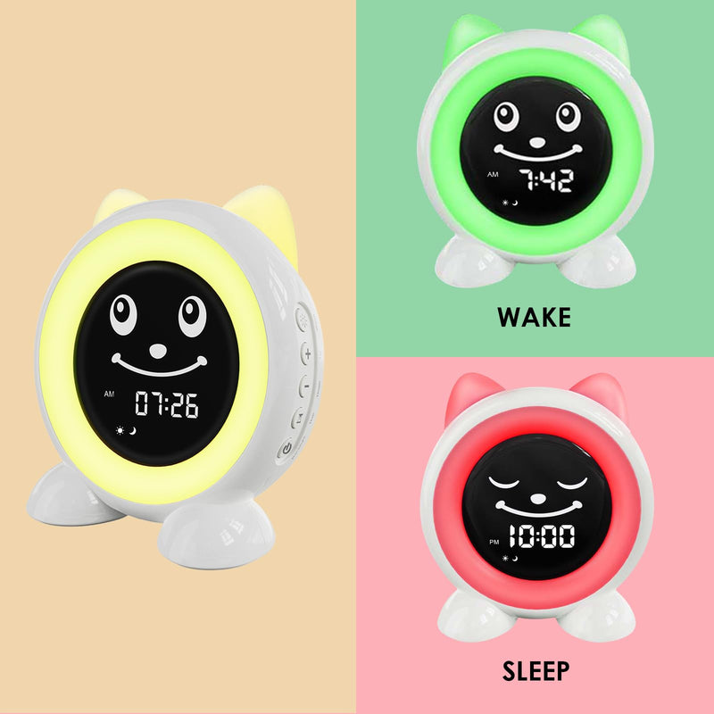 Toddlers Sleep Training Clock, Ok to Wake Clock with Red Green Light,Emoji,Nap Timer, Gift Idea for Toddler Girls Boys White