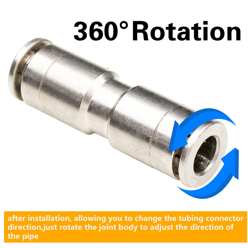 1/4 Union Straight Push to connect fittings Stainless Steel Pneumatic Push Connectors,CEKER 1/4" x 1/4" OD Tube Quick Connect Fittings Air Line Fittings for 1/4 inch Tube 2Pack