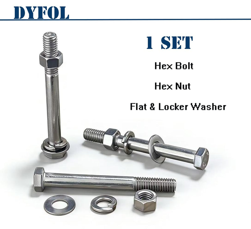 Hex Bolt, 3/4-10 * 5-1/2" Hex Head Screws Bolts, Nuts, Flat & Lock Washers,304 Stainless Steel 18-8, Partial Thread, 1 Set by DYFOL 3/4-10 * 5-1/2"