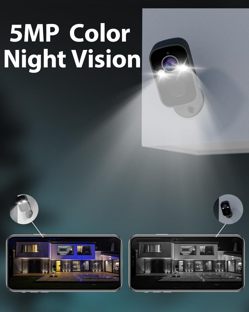 Rraycom Wireless Solar Security Camera Outdoor with Siren Alarm&Spotlight, 5MP Battery-Powered Security Camera with 130° Angle, AI Motion Detection,2-Way Talk, IP65, Cloud/SD Storage…