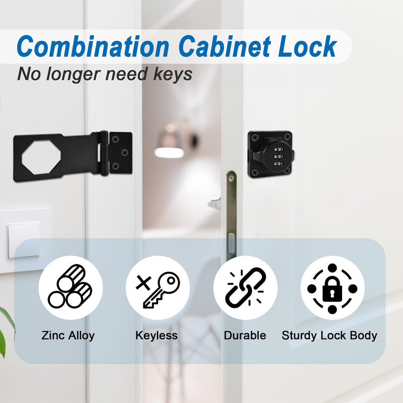 2Pcs Combination Cabinet Locks for Baby Proofing - Keyless Closet Door Lock with Screws, 3-Digit Password Code Latches Hardware, Bolt Latch for Barn Door, Bathroom