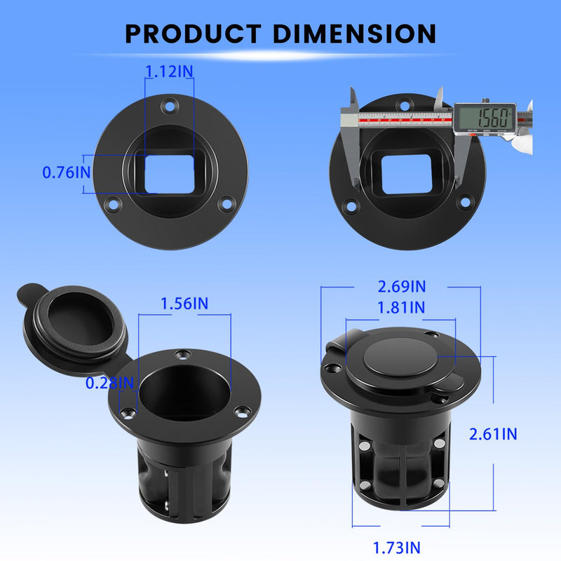 1903012 Flush Mount Power Port Hide Exposed Wires from Boat Deck, Replacement for Cannon Flush Mount Power Port, Black