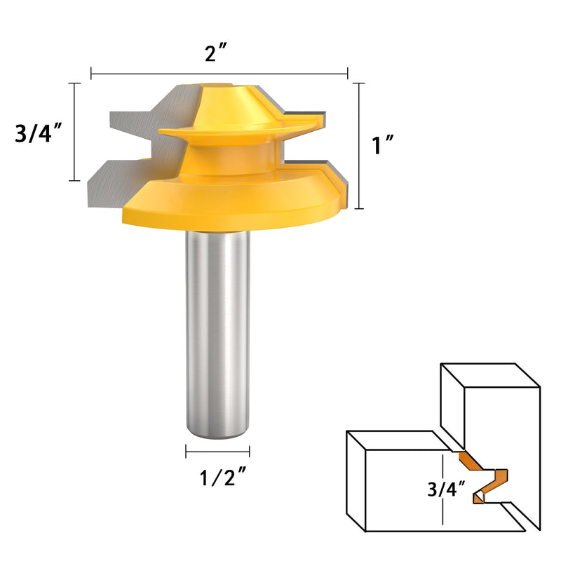 45 Degree Lock Miter Router Bits 1/2 Inch Shank Lock Miter Woodworking Tools Set Miter Router Bit Set, 3pcs Woodworking Tools Joint Router Bit Set-1/2”, 3/4”, 1" Cutting Height