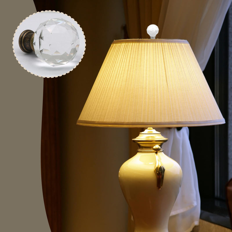 Biaungdo 2 Pack Crystal Lamp Finial, Clear Lamp Finial Cap Knob Diamond Lamp Shade Finial Glass Lamp Screw Top Lamp Decoration for Lamp Shade, with 1/4-27 Inch Bronze Base
