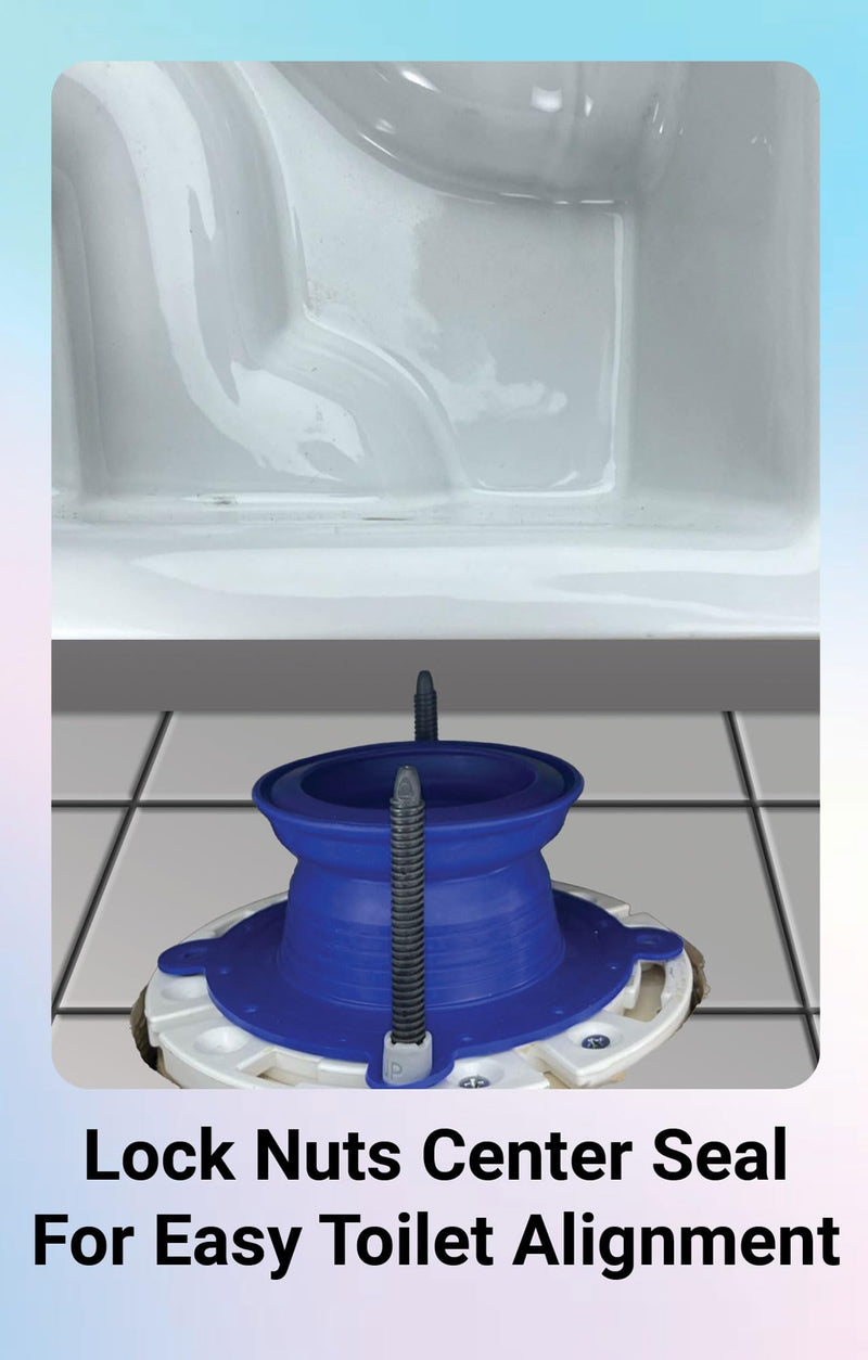 One N Done Toilet Flange Repair Kit - Complete Toilet Seal Repair For Wax Seal, Rubber Gasket Ring,Tool-Free Nuts Includes 3 1/2-Inch Locking Bolts, Bolt Caps- Easy Toilet Bowl Repair (1, Blue)