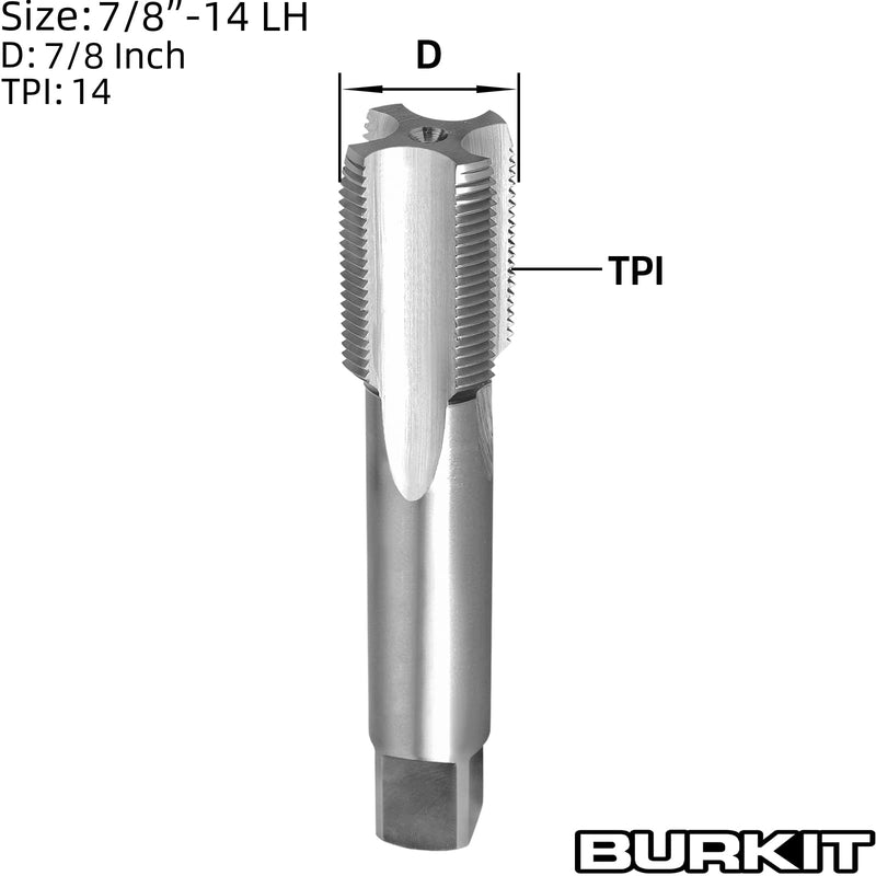 Burkit 7/8"-14 UNF Thread Tap Left Hand, HSS 7/8 x 14 UNF Straight Fluted Machine Tap