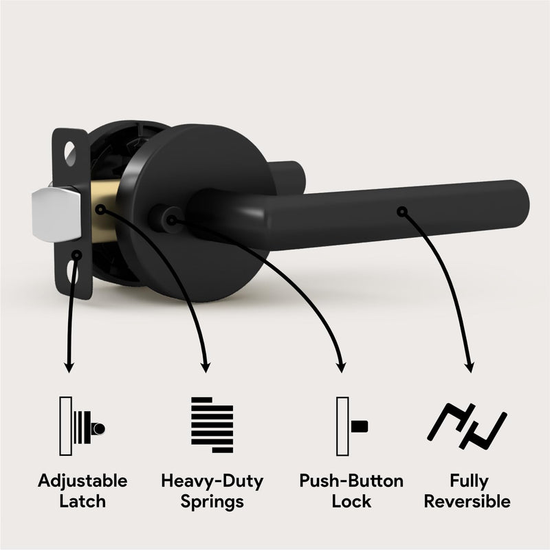 Mega Handles Ronn Privacy Lever & Lock Door Handle Set for Hallway, Closet and Bathroom, Keyless Lock, Heavy Duty Door Levers, Fits All Standard Door Sizes, Screws Included - Matte Black (1 Pack) 1 Pack