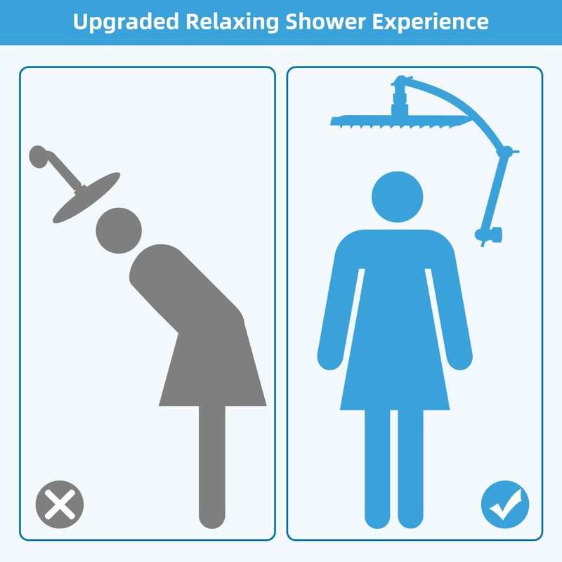 Hibbent All Metal 16'' Shower Head Extension Arm Solid Brass Flexible Height & Angle Adjustable Shower Arm Extender with Lock Joint, Universal Connection Stainless Steel Pipe Height Extending, Chrome 16 Inch