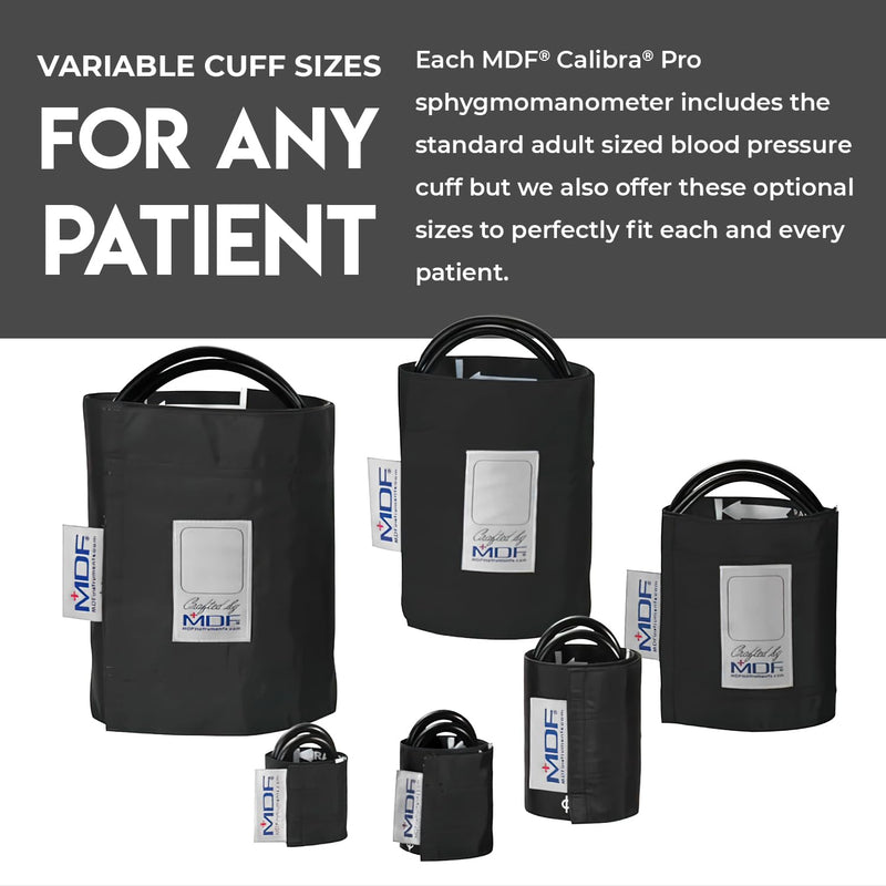 MDF Instruments, Extra Large Gauge Calibra Pro Aneroid Sphygmomanometer with Shock Guard & Adult Sized Cuff Included, Lifetime Calibration, Black Dial, Black Cuff, MDF808B11 All Black Extra Large Gauge - Adult Cuff
