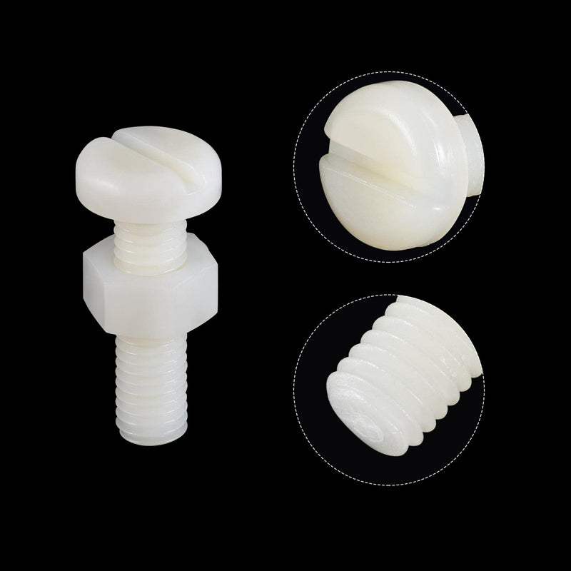 uxcell 20 Pairs Nylon Screw Nut Assortment, M8x30mm Slotted Pan Head Screws & M8 Hex Nuts for Machinery, Electronics, White