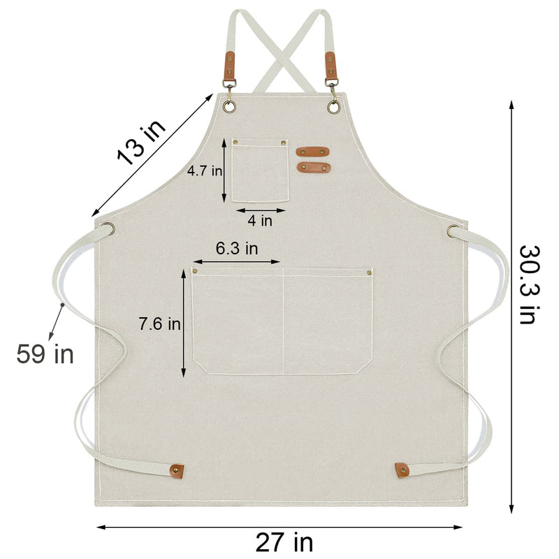 Aprons for Women and Men, Kitchen Chef Apron 6 Pockets Water-Resistant for Cooking BBQ working 27 x 30.3 IN Beige
