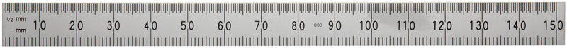 Mitutoyo 182-208, Steel Rule, 6"/150mm, (1/10", 1/50", 1mm, 1/2mm), 1/64" Thick X 1/2" Wide, Satin Chrome Finish Tempered Stainless Steel | 1/10", 1/50", 1mm, 1/2mm Graduations, Satin Chrome Finish, Tempered Stainless Steel