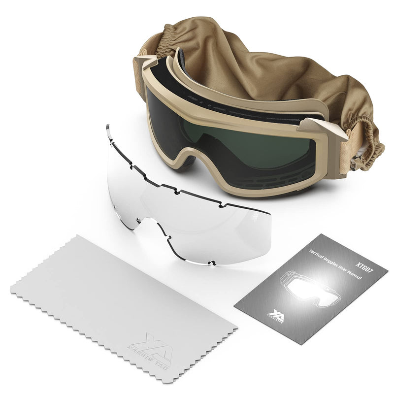 xaegistac Tactical Airsoft Goggles Anti Fog Military Glasses, Ballistic Safety Goggles for Shooting Hunting Khaki