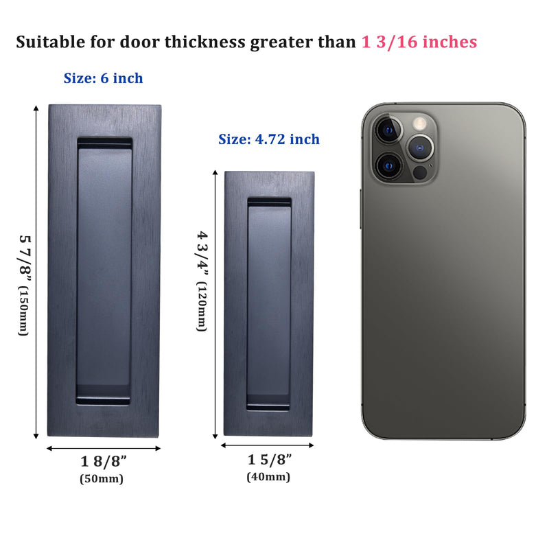 Dontay Pocket Door Pull Handle,304 Stainless Steel,Rectangle Recessed Flush Finger Pulls & Edge Spring Pull,No Lock,Hardware Set for More Than 1-1/8” Thickness Sliding Door(Matte Black,6'') 6 inch ( 150 mm) 1Pack Matte Black